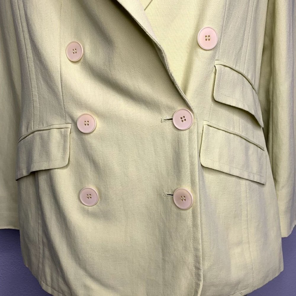 Linda Allard Ellen Tracy SZ Petite 6 Linen Lined Double Breasted Blazer Jacket - Picture 4 of 10